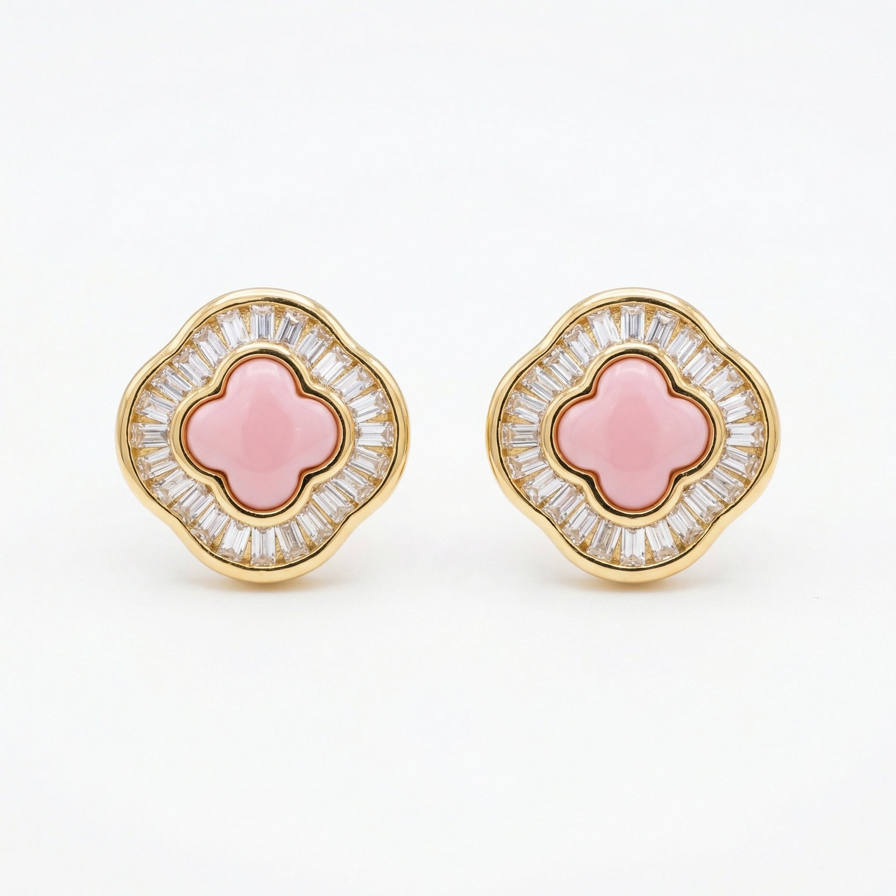Pink Clover Baguette Stud Earrings – sterling silver earrings