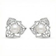 Pearl Blossom Stud Earrings – pearl earrings, side detail