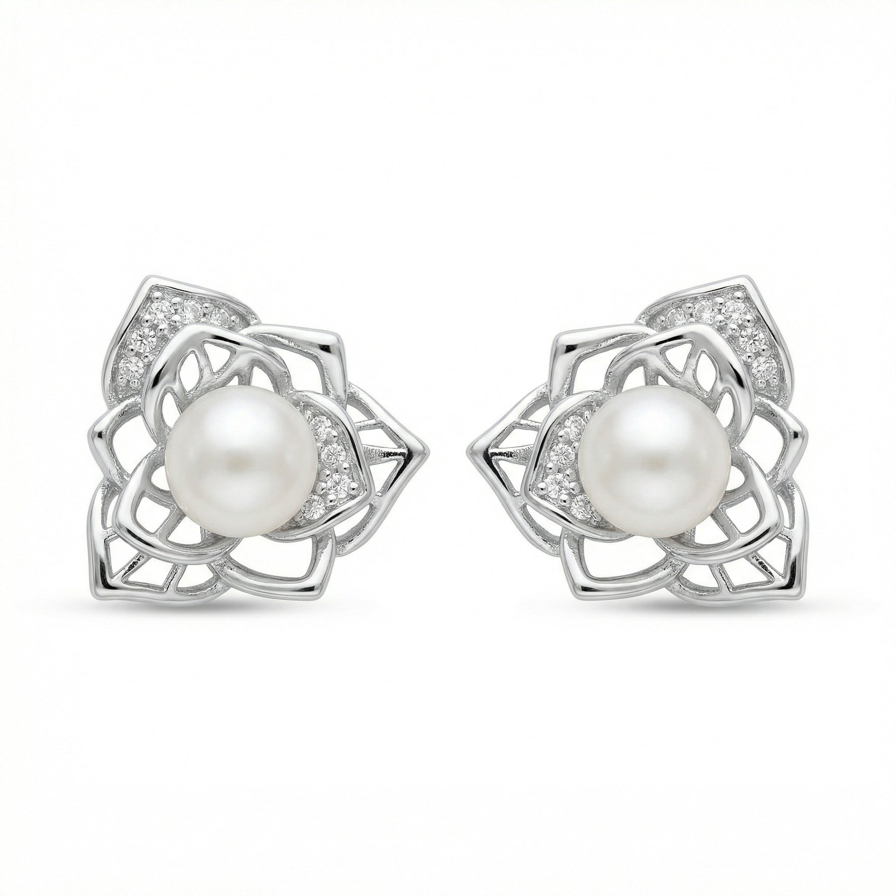 Pearl Blossom Stud Earrings – pearl earrings, side detail