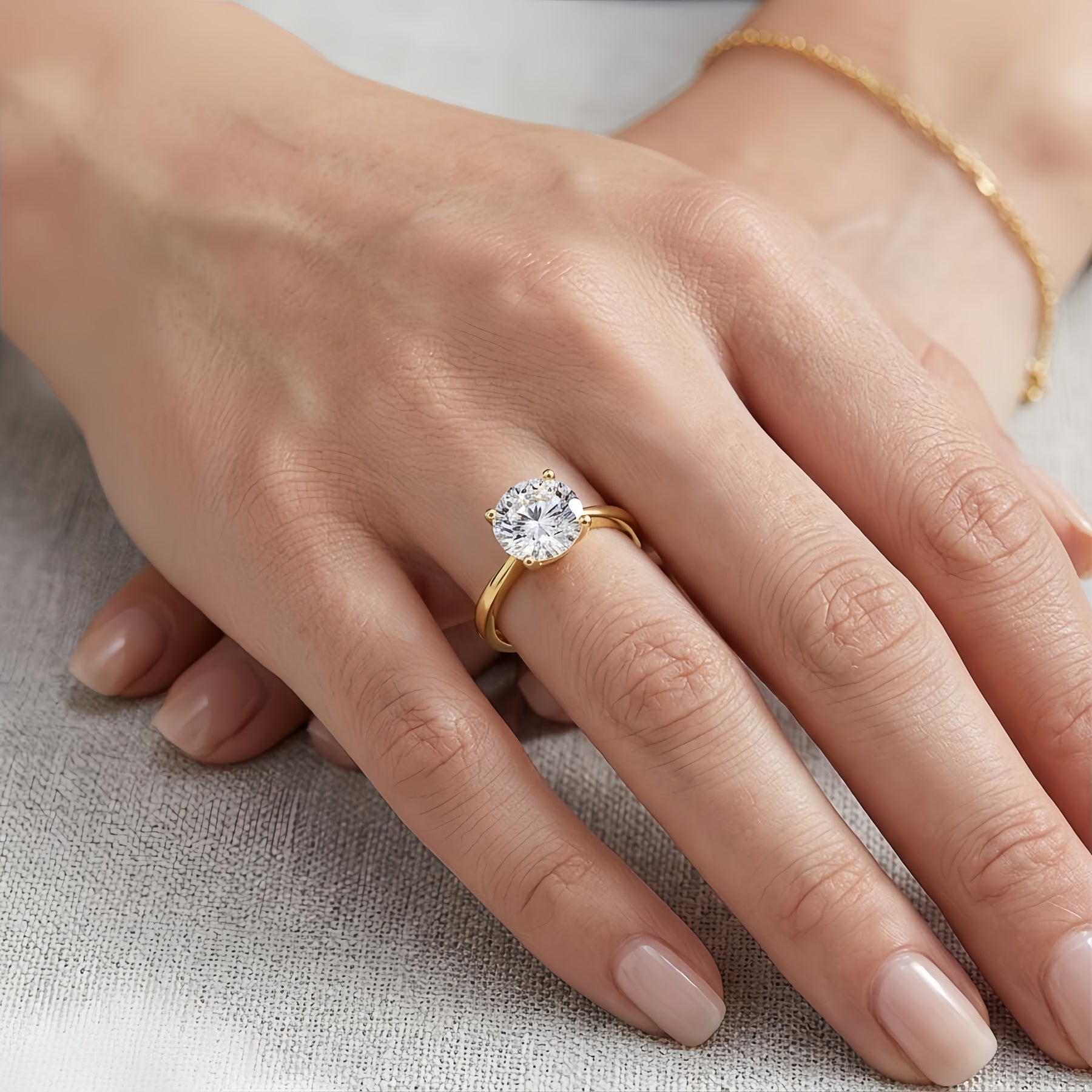 gold-tone Solitaire Ring, Four-Prong Setting – sterling silver ring, front view