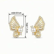 Butterfly Wing Studs with Pearls – pearl earrings, close-up