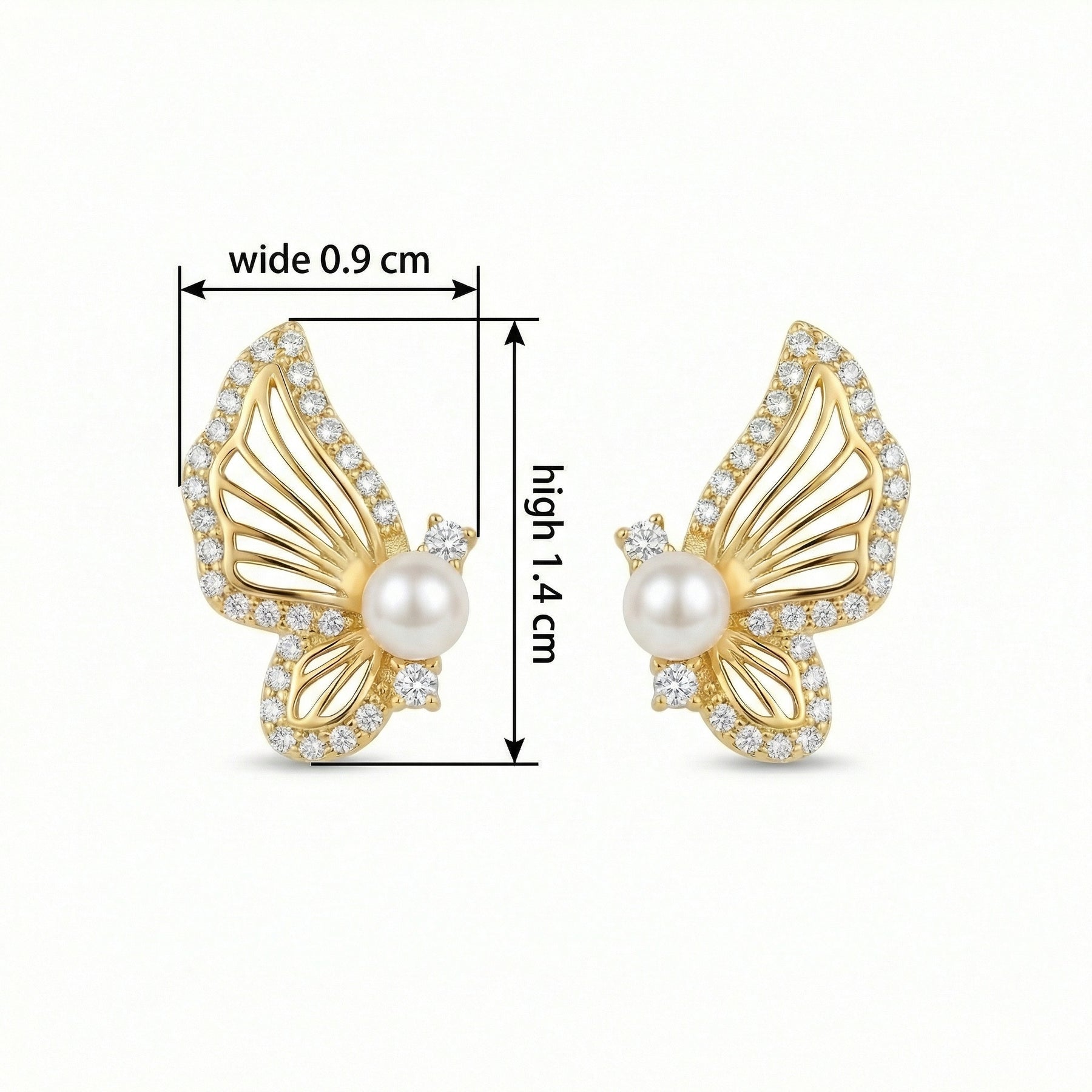 Butterfly Wing Studs with Pearls – pearl earrings, close-up