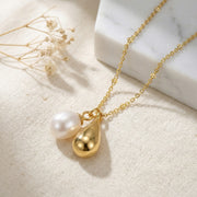 Dual Drop Necklace, Pearl and Charm – pearl necklace, front view