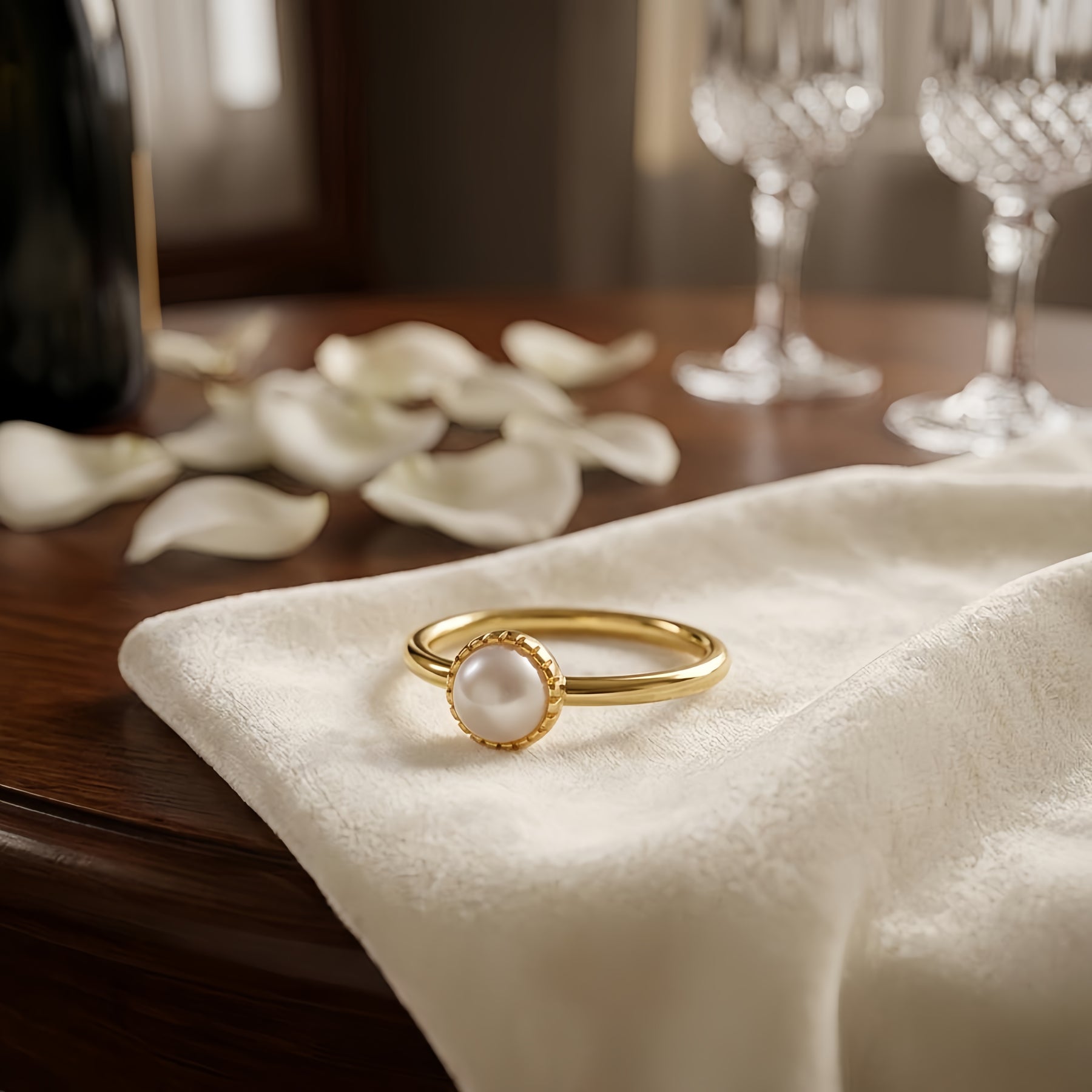 Pearl Solitaire Sunburst Ring – pearl ring, front view