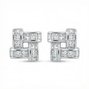 Interlaced Square Princess-Cut Studs – sterling silver earrings, side detail