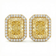 Radiant-Cut Canary Halo Stud Earrings – sterling silver earrings, side detail