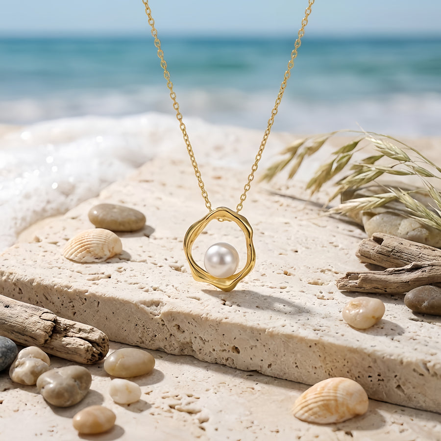 Organic Wavy Pendant, Floating Pearl – pearl necklace