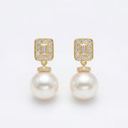 Pearl Drops with Rectangular Accents – pearl earrings, front view