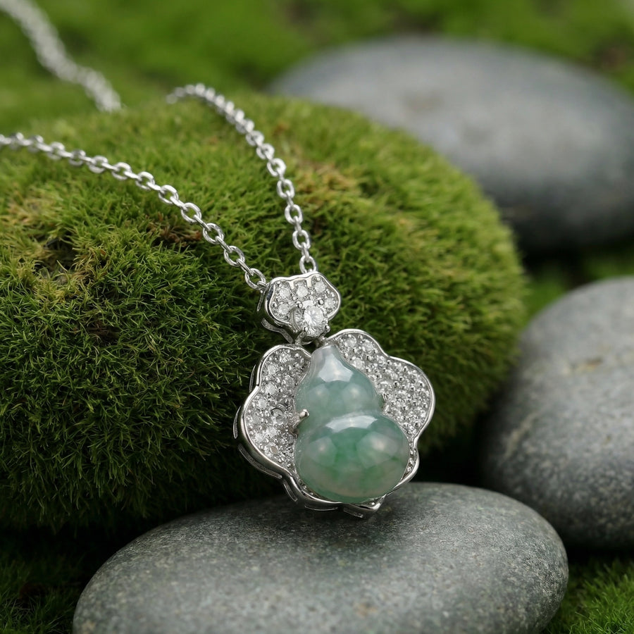 Jade Sparkling stone Gourd Flower Necklace – jade necklace, side detail