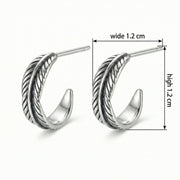 Oxidized Feather Half-Hoop Earrings – sterling silver earrings, side detail