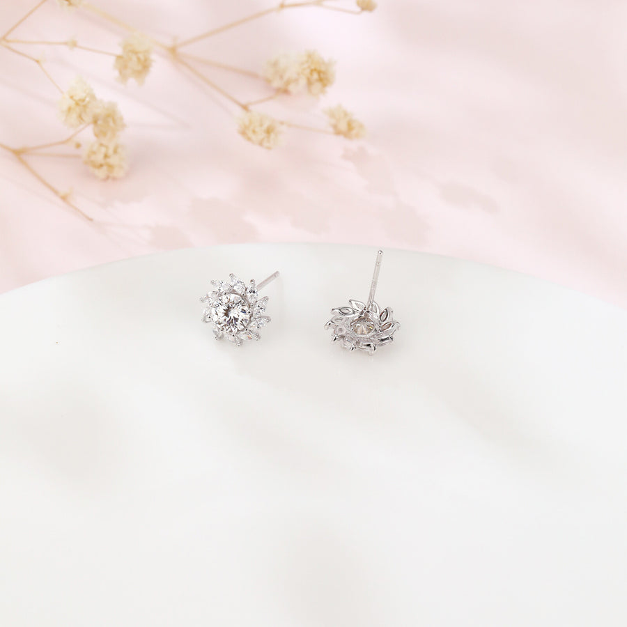 Floral Sparkling stone Sunburst Earrings – sparkling stone earrings, styling detail