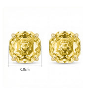 Radiant-Cut Canary Gemstone Studs – sterling silver earrings, front view