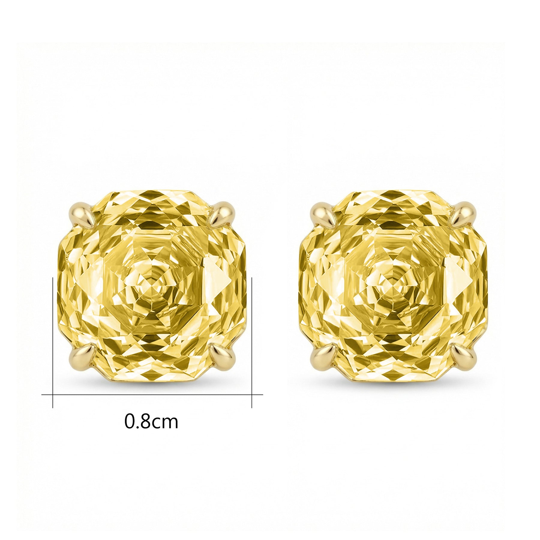 Radiant-Cut Canary Gemstone Studs – sterling silver earrings, front view