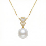White Pearl Necklace, Geometric Accents – pearl necklace, front view