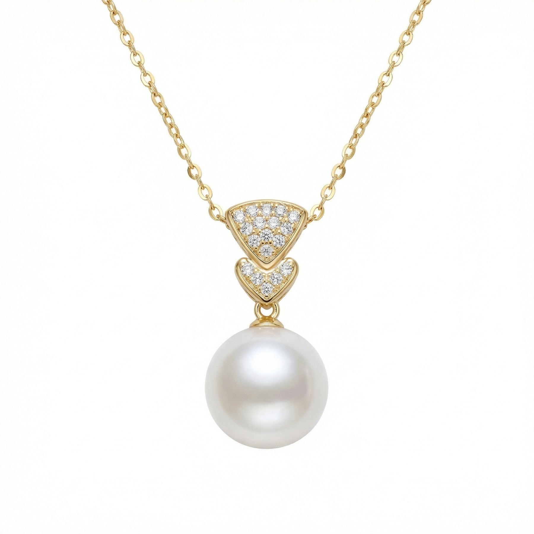 White Pearl Necklace, Geometric Accents – pearl necklace, front view