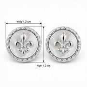 Fleur-de-Lis Mother-of-Pearl Studs – mother-of-pearl earrings, close-up