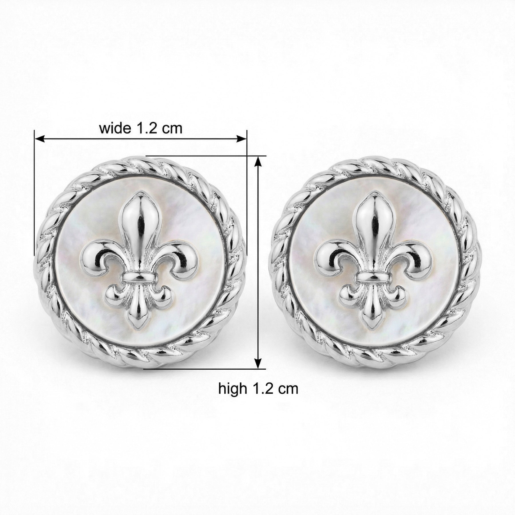 Fleur-de-Lis Mother-of-Pearl Studs – mother-of-pearl earrings, close-up