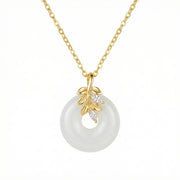 White Jade Circle Leaf Branch Necklace – jade necklace, side detail