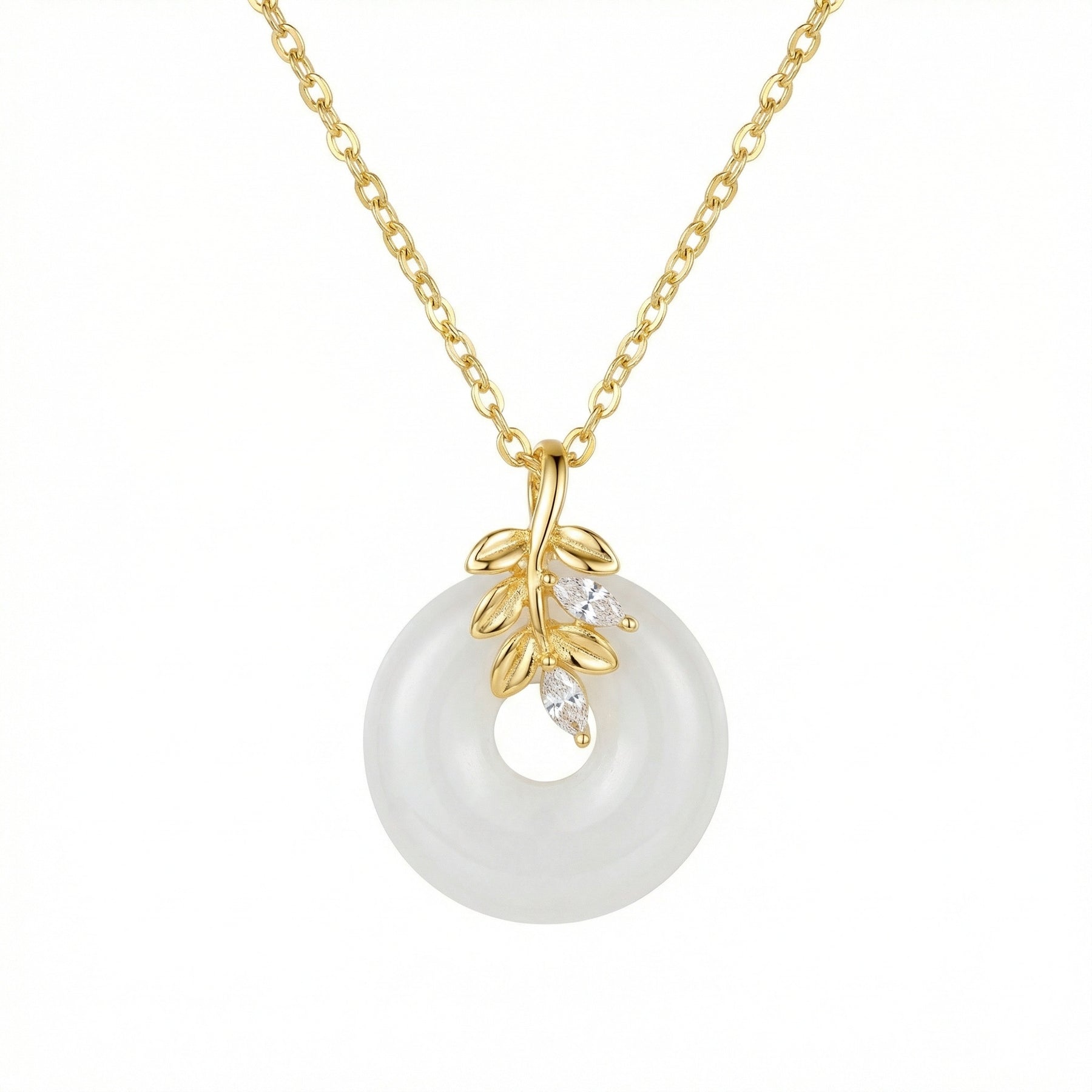 White Jade Circle Leaf Branch Necklace – jade necklace, side detail