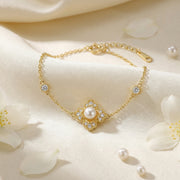 Pearl Clover Charm Bracelet – pearl bracelet, close-up