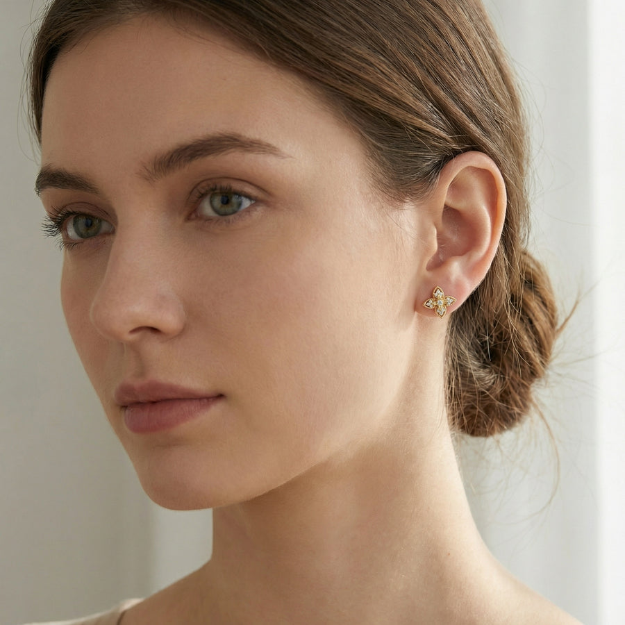 Vintage Filigree Clover Stud Earrings – sterling silver earrings, side detail