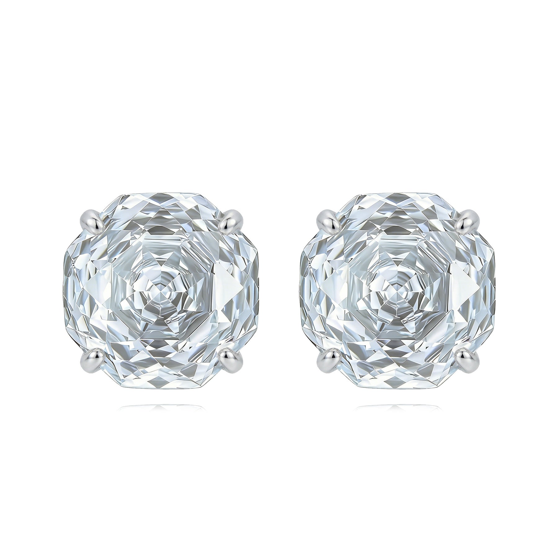 Round Brilliant Four-Prong Stud Earrings – sterling silver earrings, front view