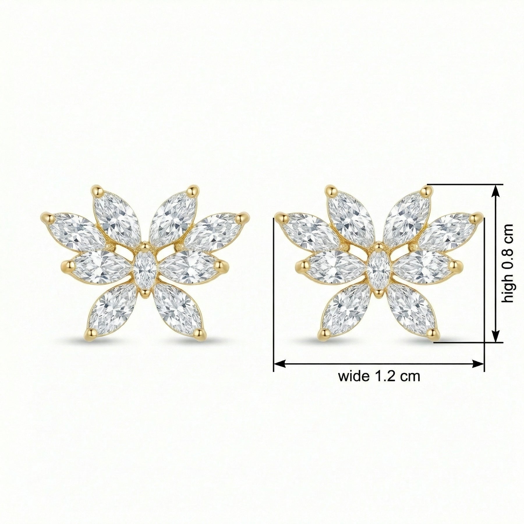 Marquise Sparkling stone Butterfly Studs – sterling silver earrings, front view