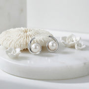 Silver Swirl Pearl Stud Earrings – pearl earrings, side detail