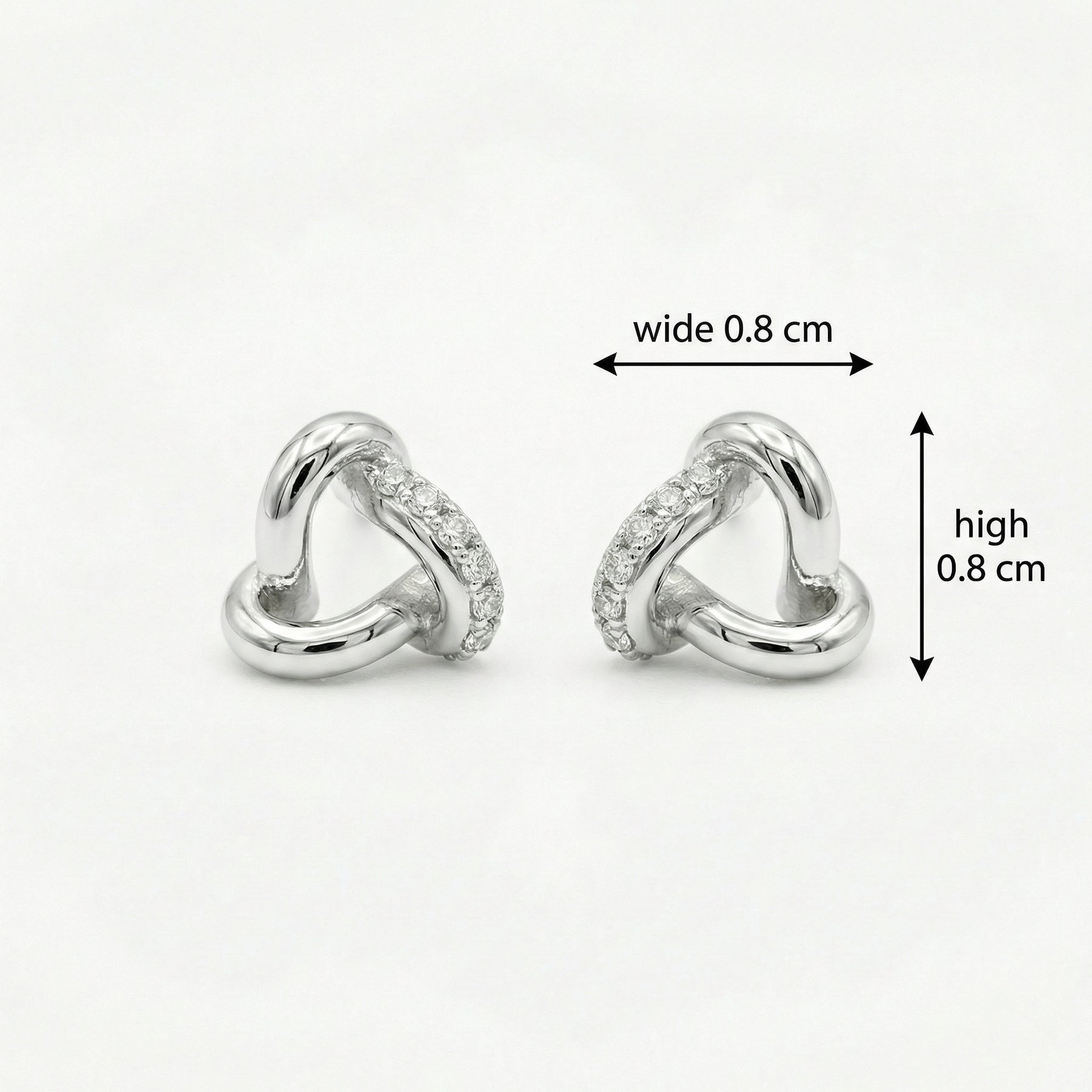 Polished Silver Knot Stud Earrings – sterling silver earrings, close-up