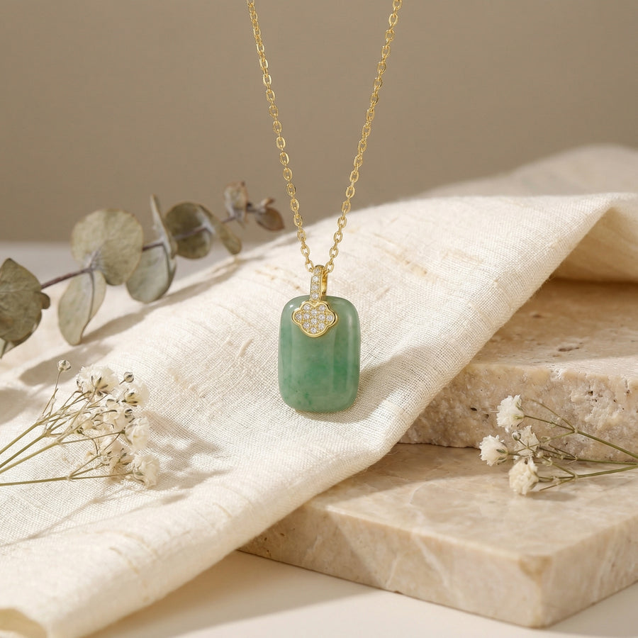 Rectangular Green Jade Tablet Necklace – jade necklace, side detail