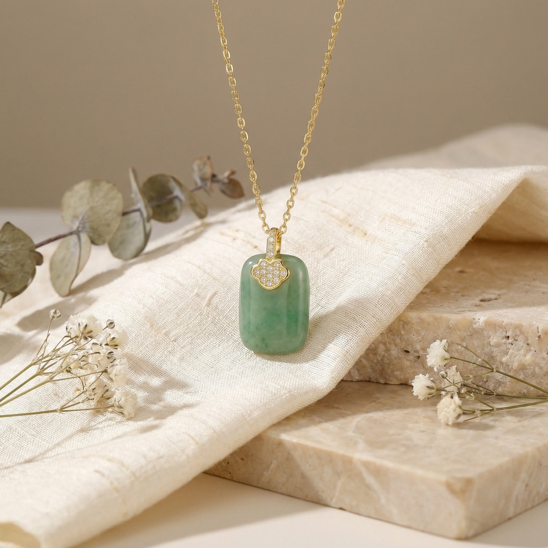 Rectangular Green Jade Tablet Necklace – jade necklace, side detail