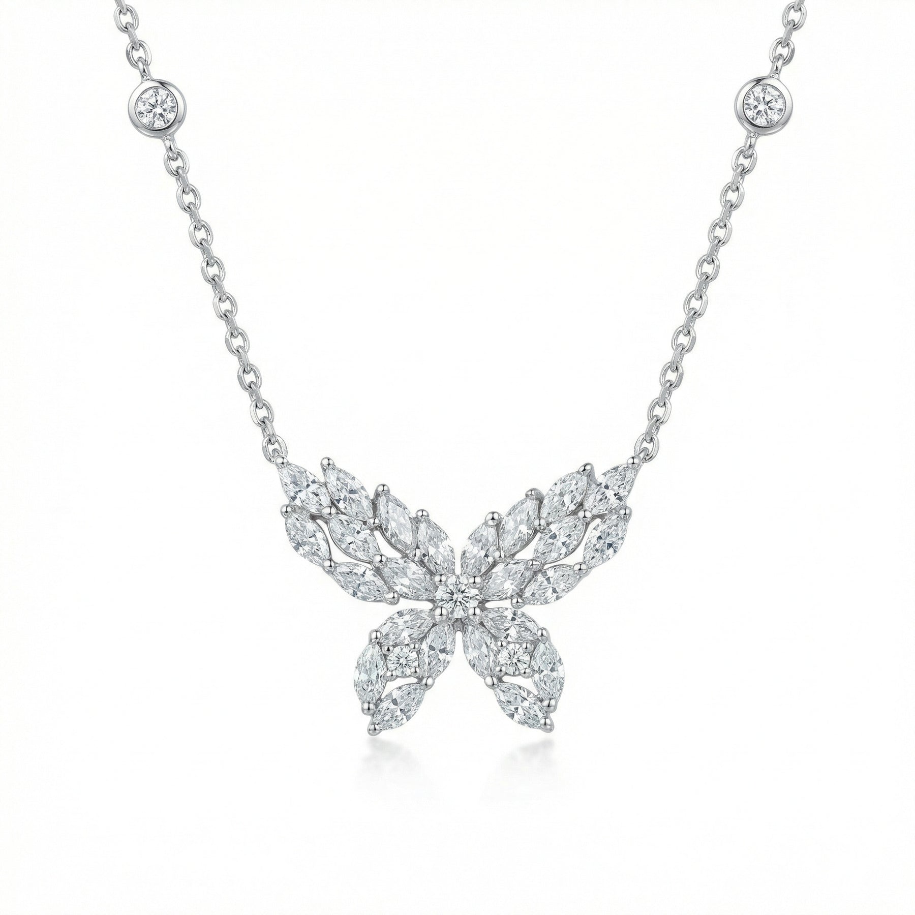 Marquise Butterfly Station Necklace – sterling silver necklace, close-up