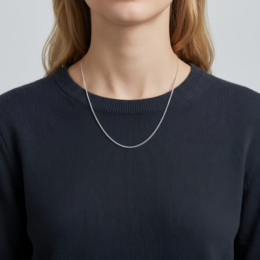 Italian Curb Chain Necklace – sterling silver necklace, front view