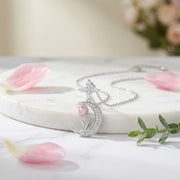 Crescent Moon Pink Tulip Necklace – sterling silver necklace, close-up