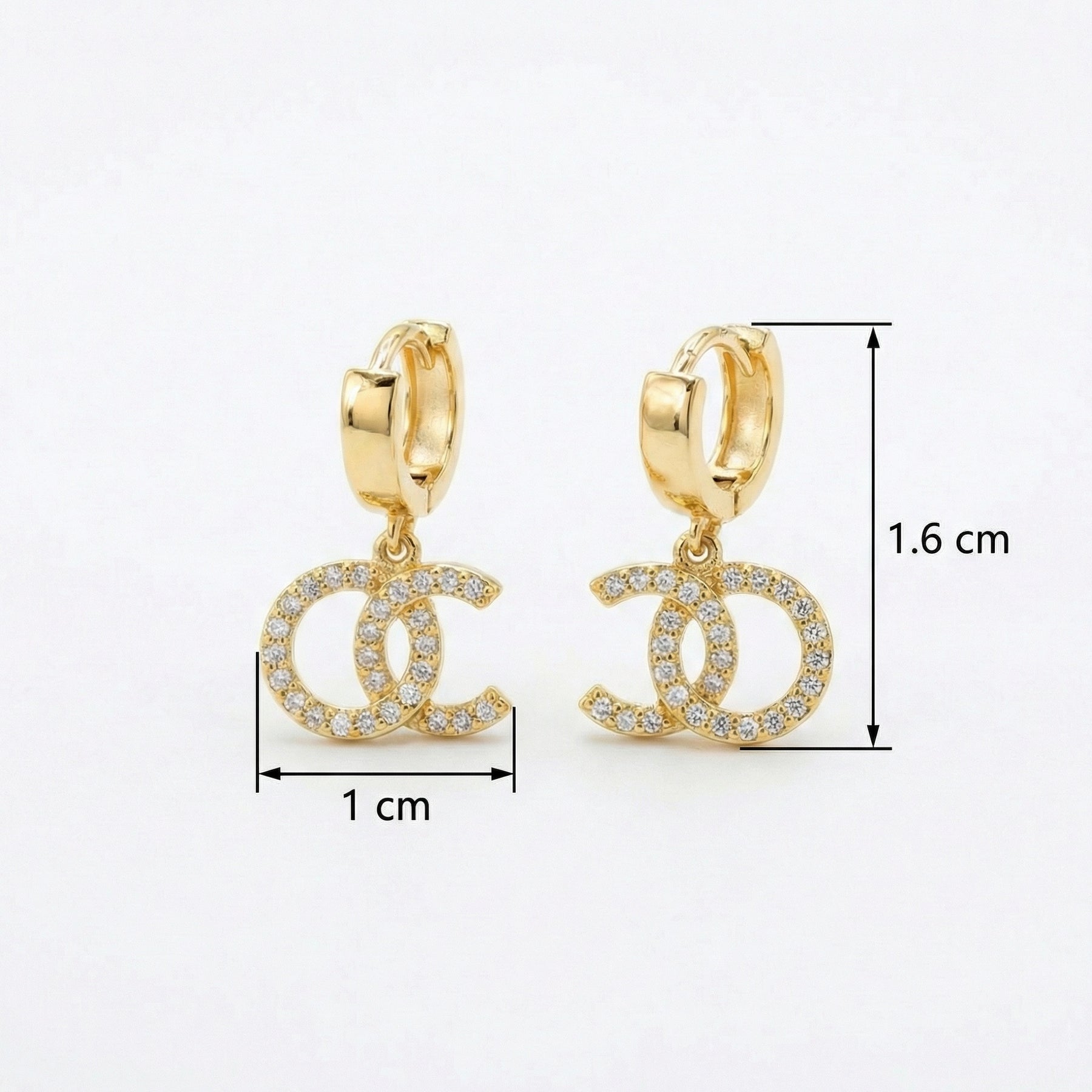 Double C Dangle Huggie Hoops – sterling silver earrings, side detail