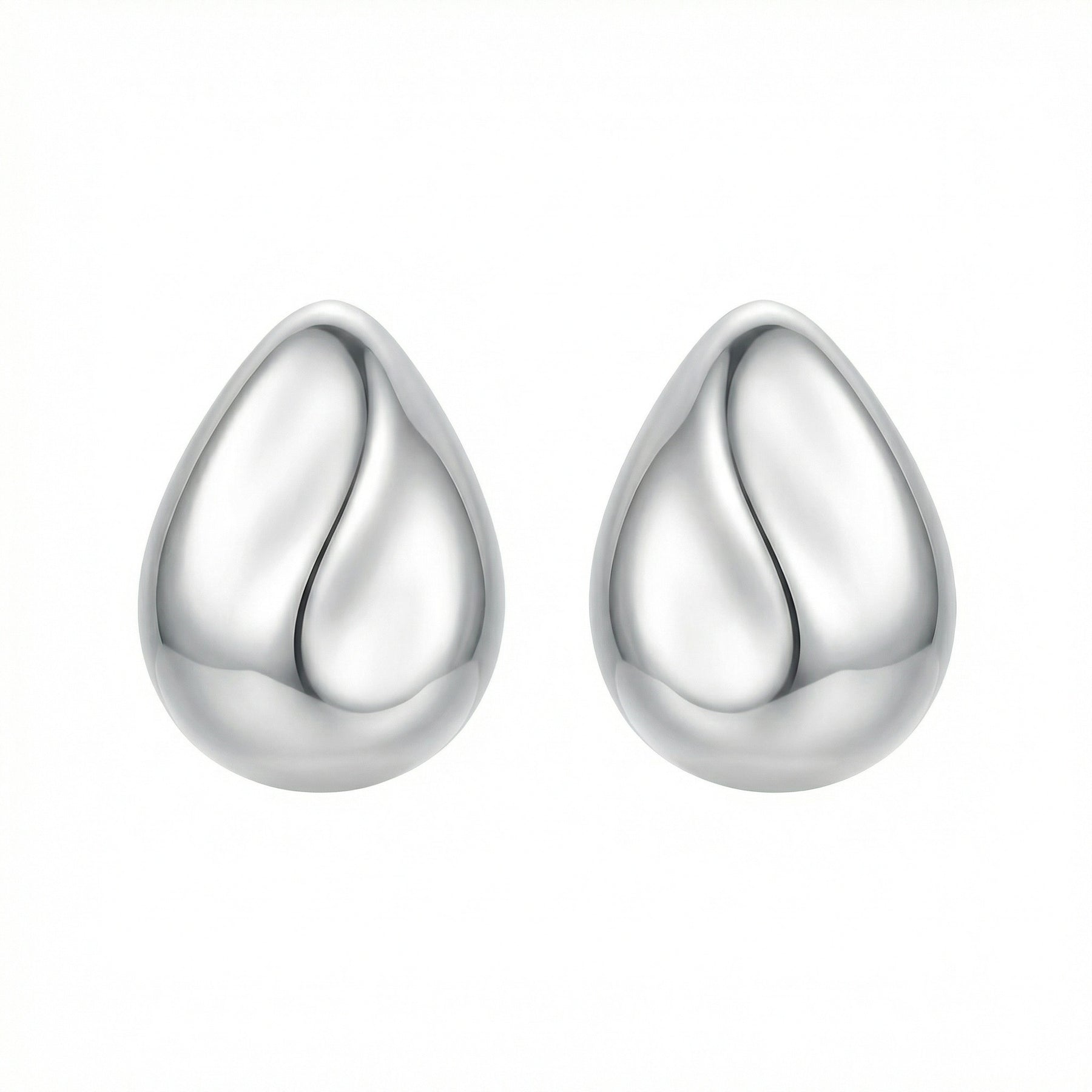 Teardrop Studs with Sculptural Wave – sterling silver earrings, side detail