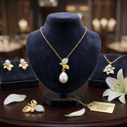 Floral Pearl Drop Necklace – pearl necklace, side detail