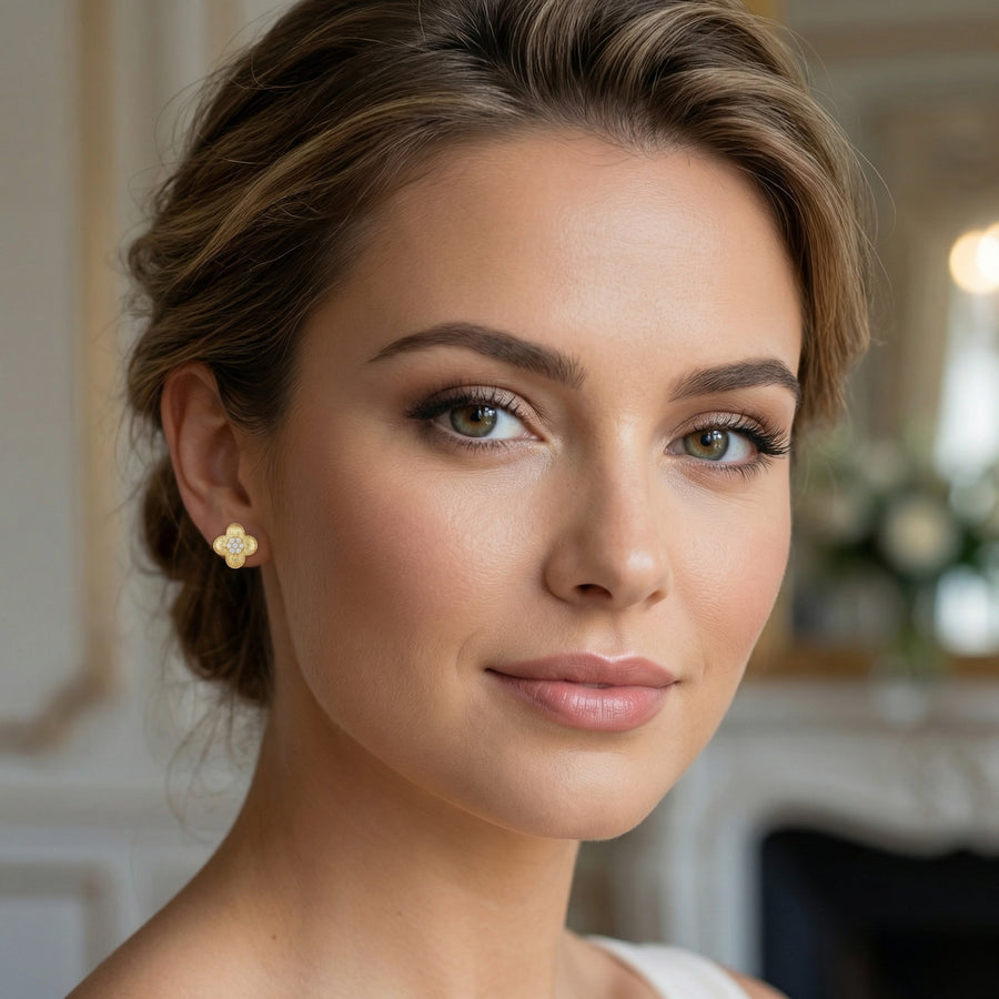 Fluted Clover Stud Earrings – sterling silver earrings, front view
