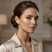 Circular CZ Halo Stud Earrings – zircon earrings, side detail