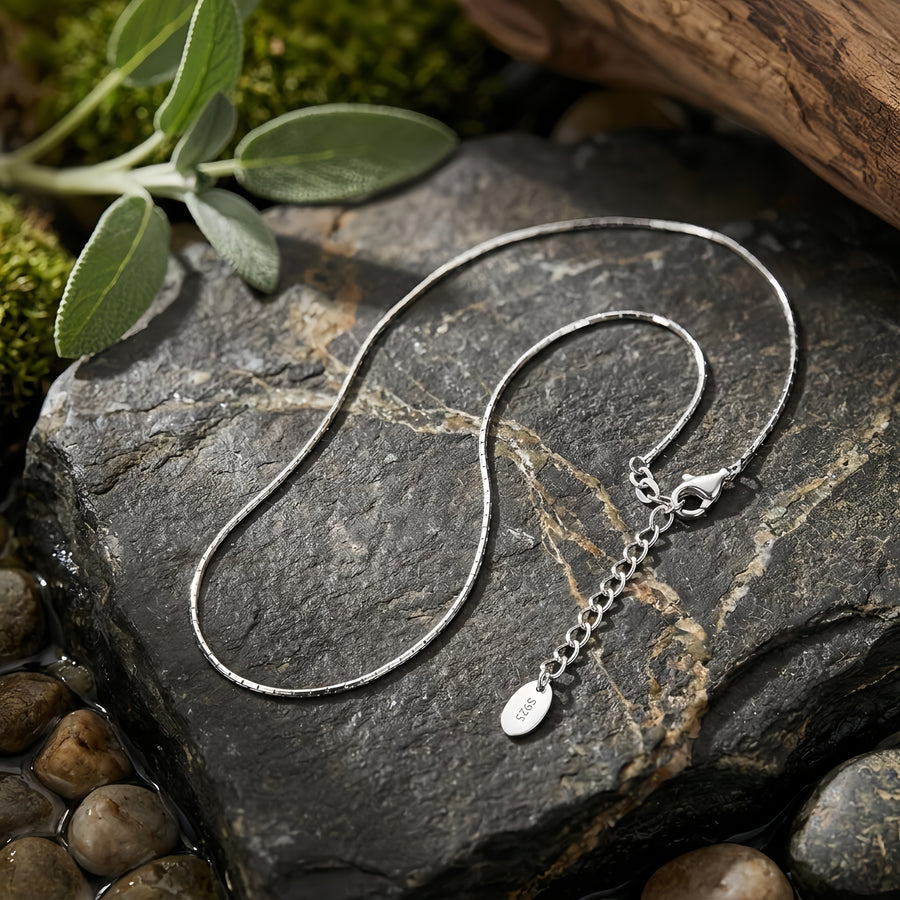 Box Chain Necklace with S Charm – sterling silver necklace, side detail