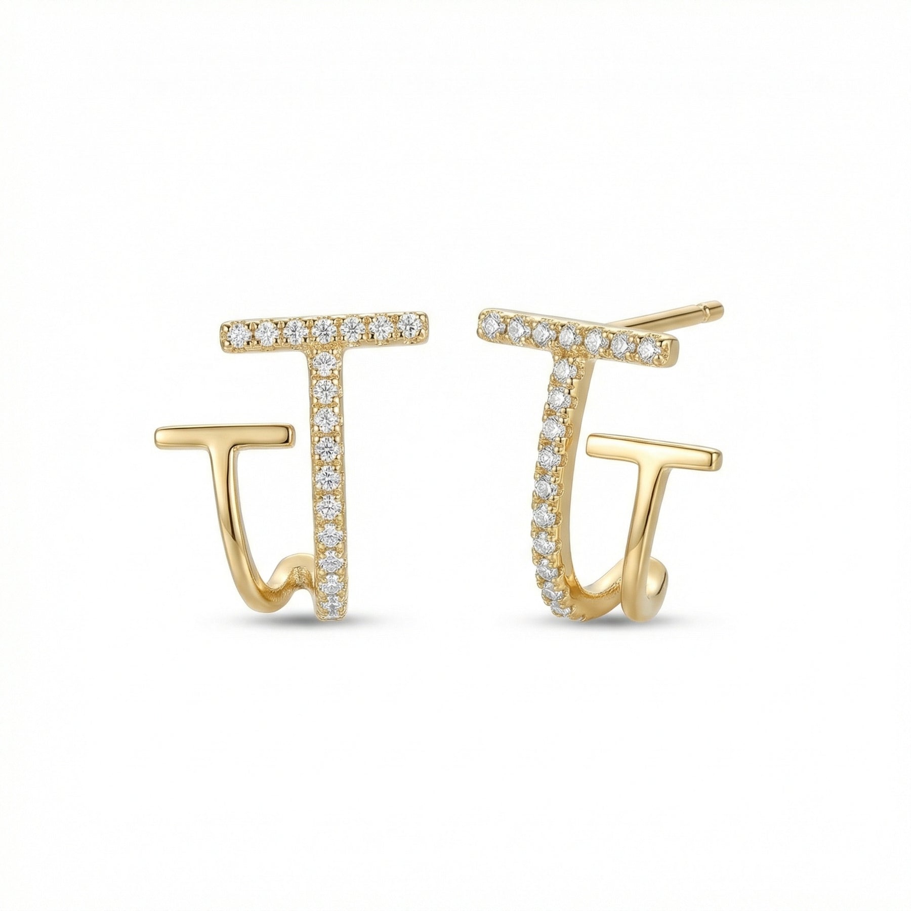 Double-T Geometric Wrap Earrings – sterling silver earrings, side detail