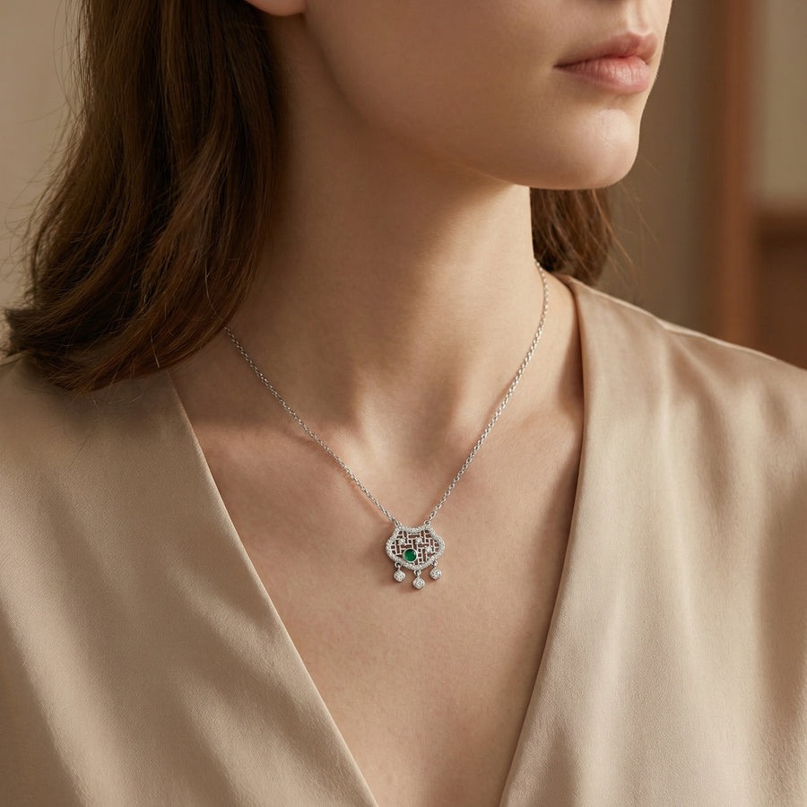 Geometric Green stone Pendant Necklace – green stone necklace, side detail