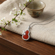 Red Gourd Butterfly Pendant Necklace – sterling silver necklace