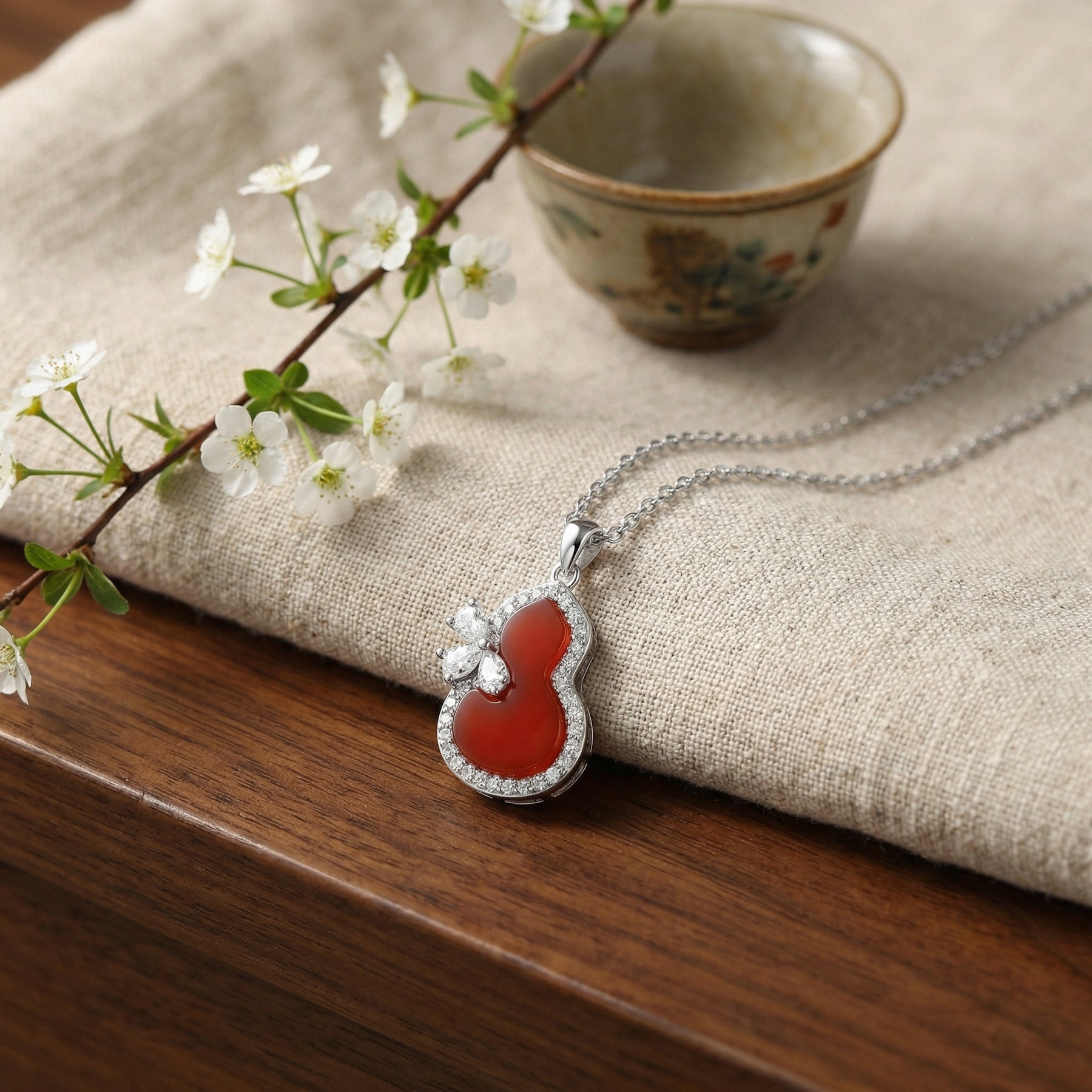Red Gourd Butterfly Pendant Necklace – sterling silver necklace
