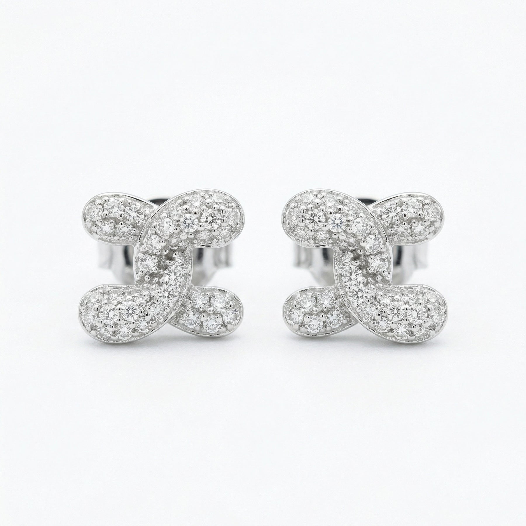 Interlocking X-Link Stud Earrings – sterling silver earrings, side detail