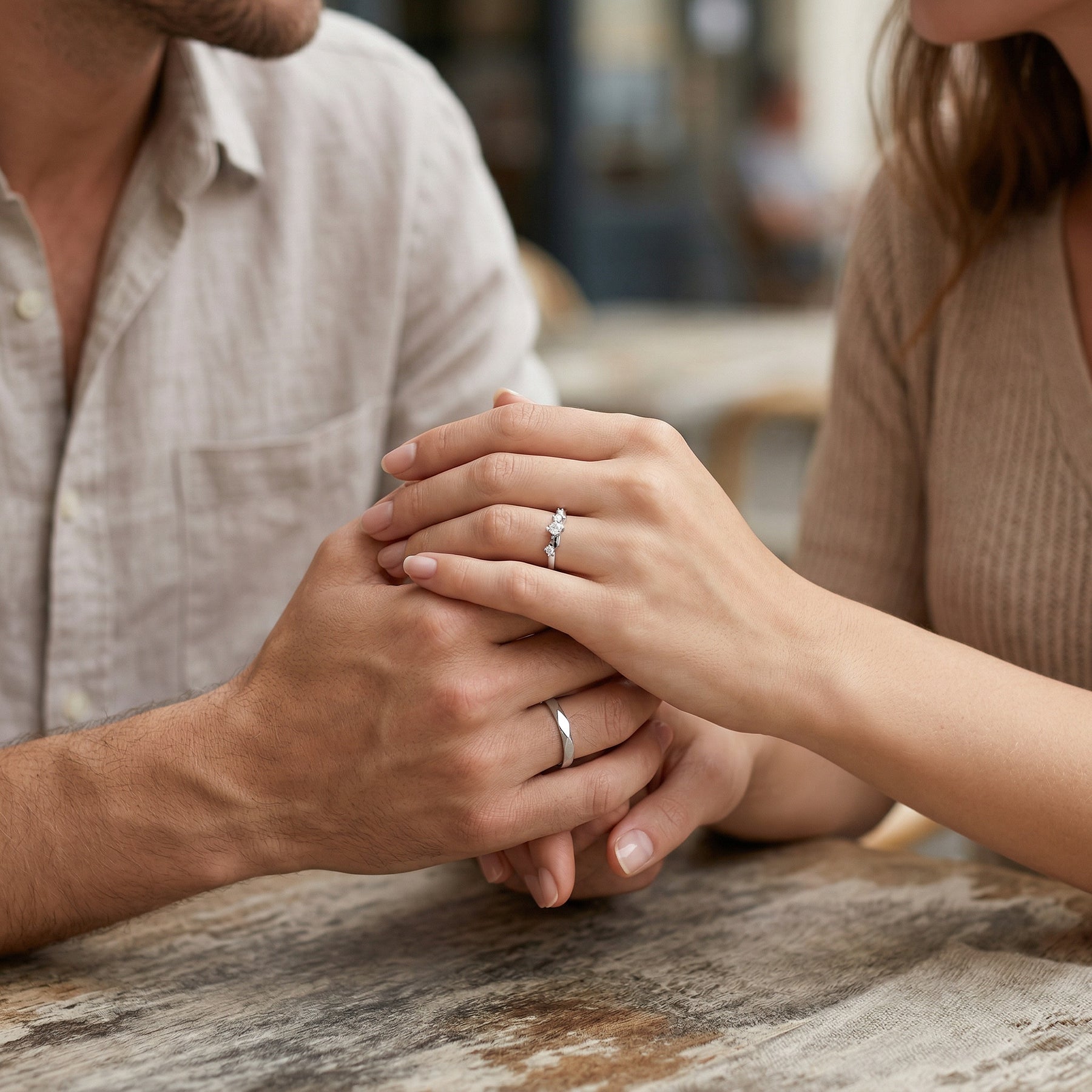 Faceted Couple Rings, Stone-Set Band – sterling silver ring, side detail