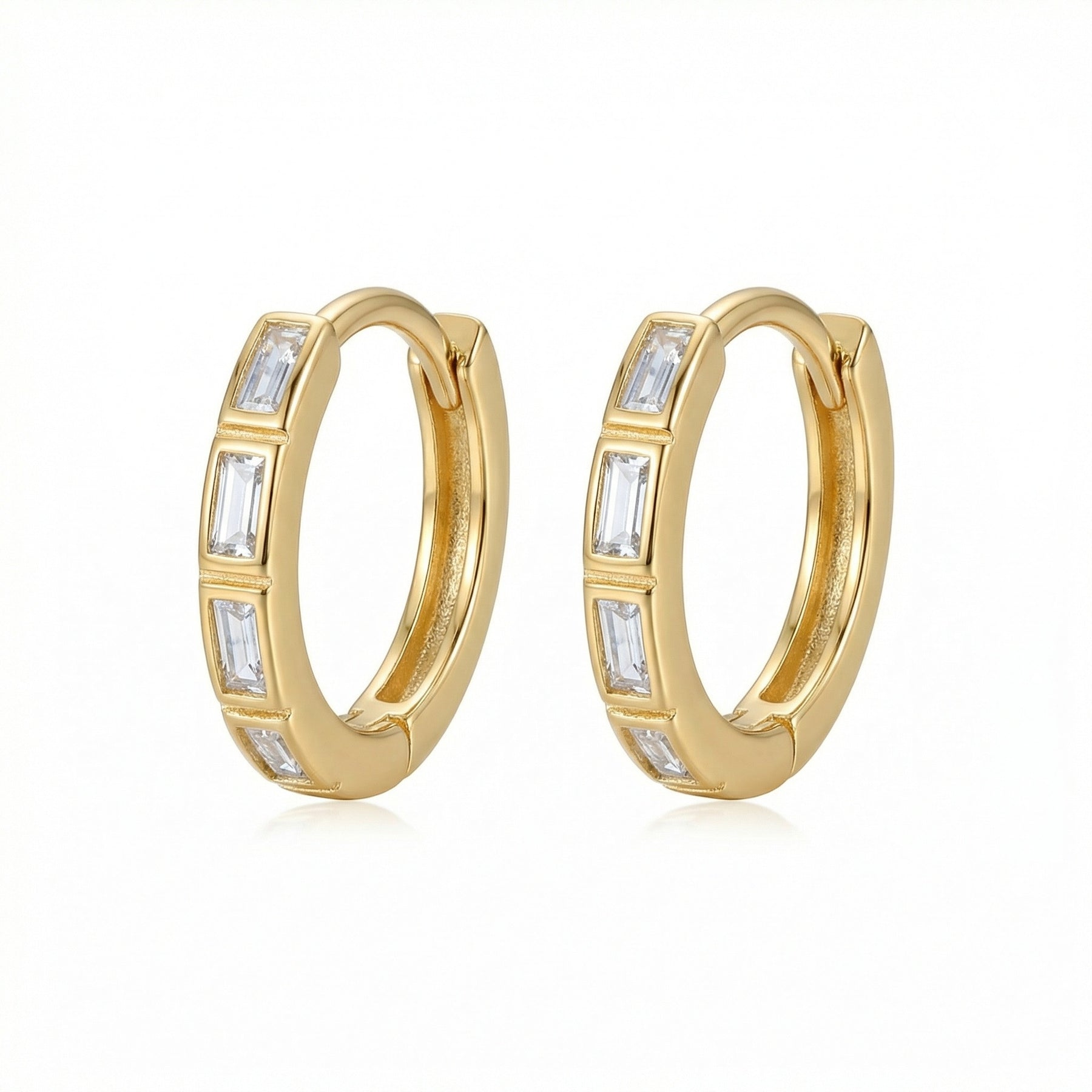 Baguette Inlay Huggie Hoop Earrings – sterling silver earrings, side detail