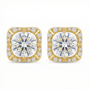 Cushion Halo Round Stud Earrings – sterling silver earrings, close-up