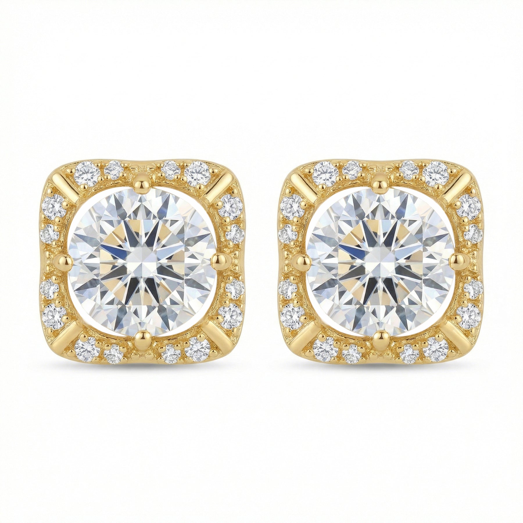 Cushion Halo Round Stud Earrings – sterling silver earrings, close-up