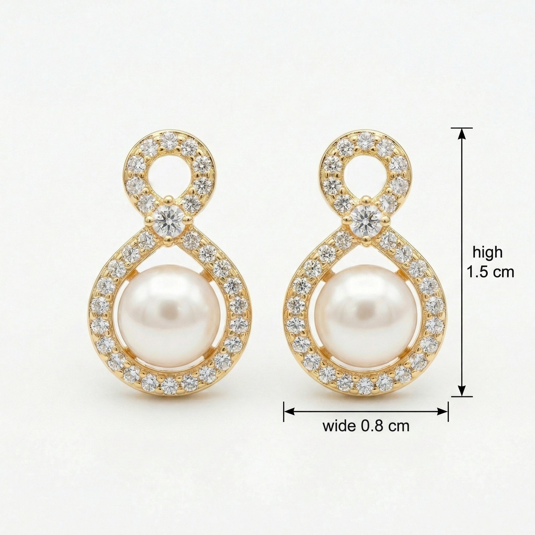 Pearl Infinity Figure-Eight Studs – pearl earrings, close-up